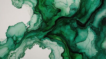 Obraz premium Abstract art featuring rich green hues and fluid shapes that create a serene and captivating composition.