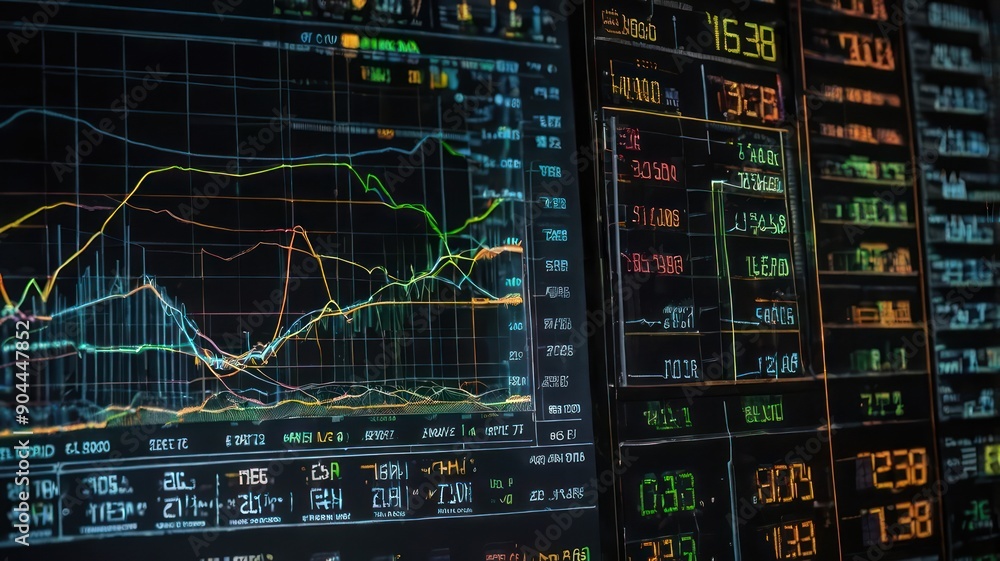 Aufkleber dynamic financial data displayed on a digital dashboard, showcasing market trends and analytics.