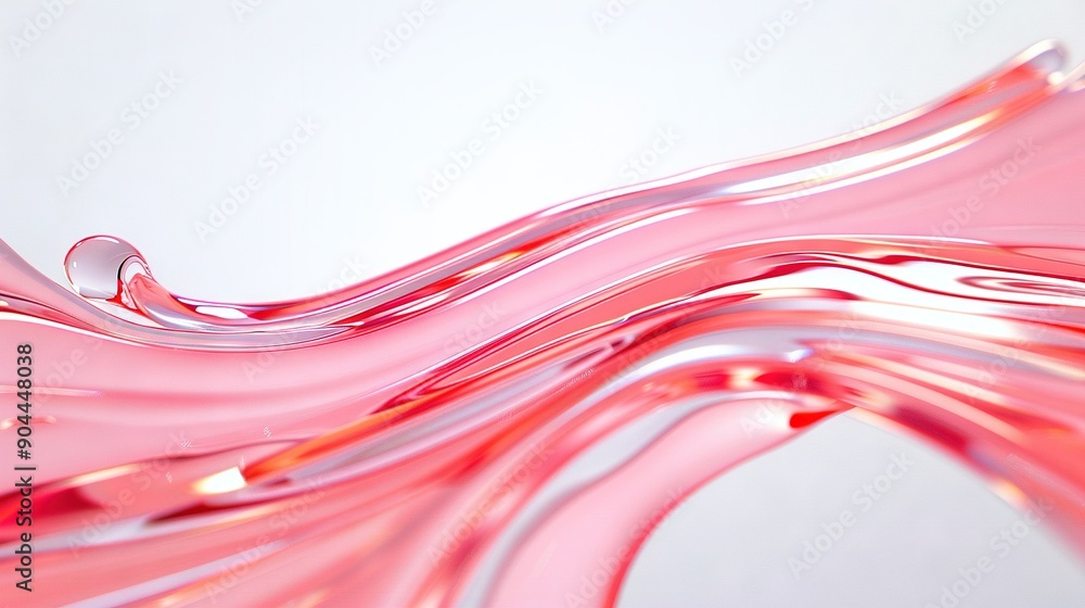 Poster close-up photo of a pink object with wavy patterns beneath it and a pure white background