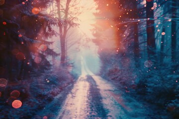 A dirt road surrounded by trees in a dense forest