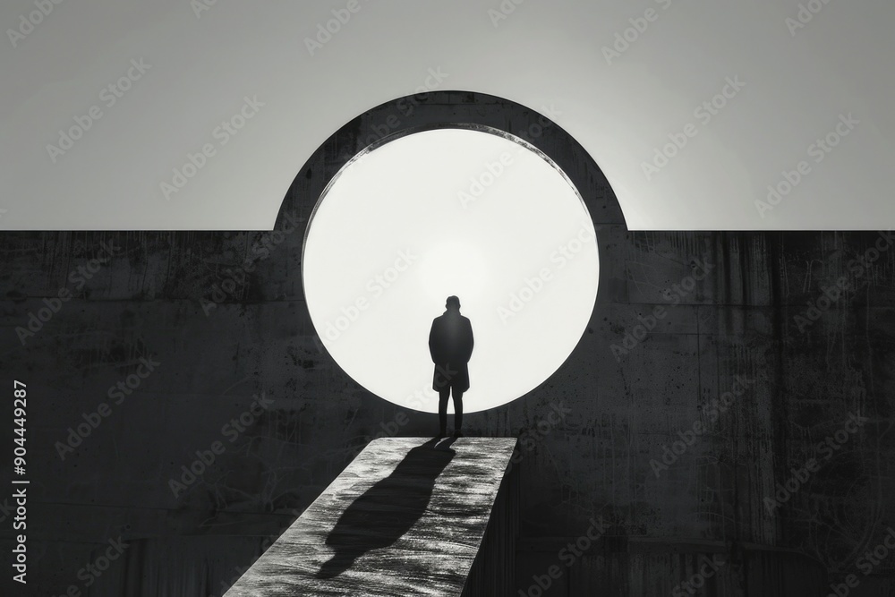 Poster A person standing in a tunnel with a beam of light illuminating the scene