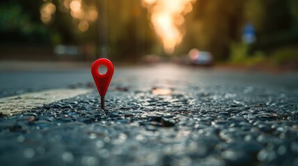 A small red pin placed on the side of the road