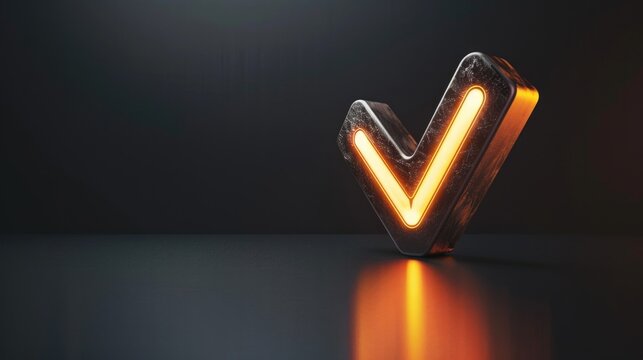 A wooden letter V is lit up in the dark