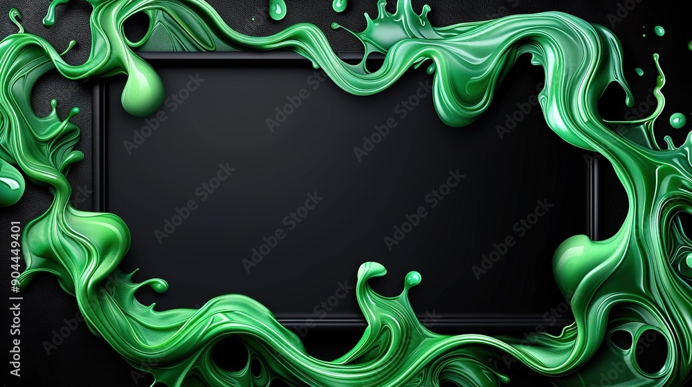 Aufkleber a black background with swirling green patterns and two black rectangles, one with a green backgroun