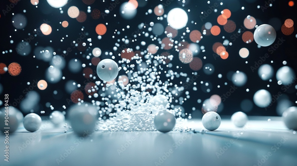 Poster a cluster of white spheres bobbing atop a azure canvas with faint light behind