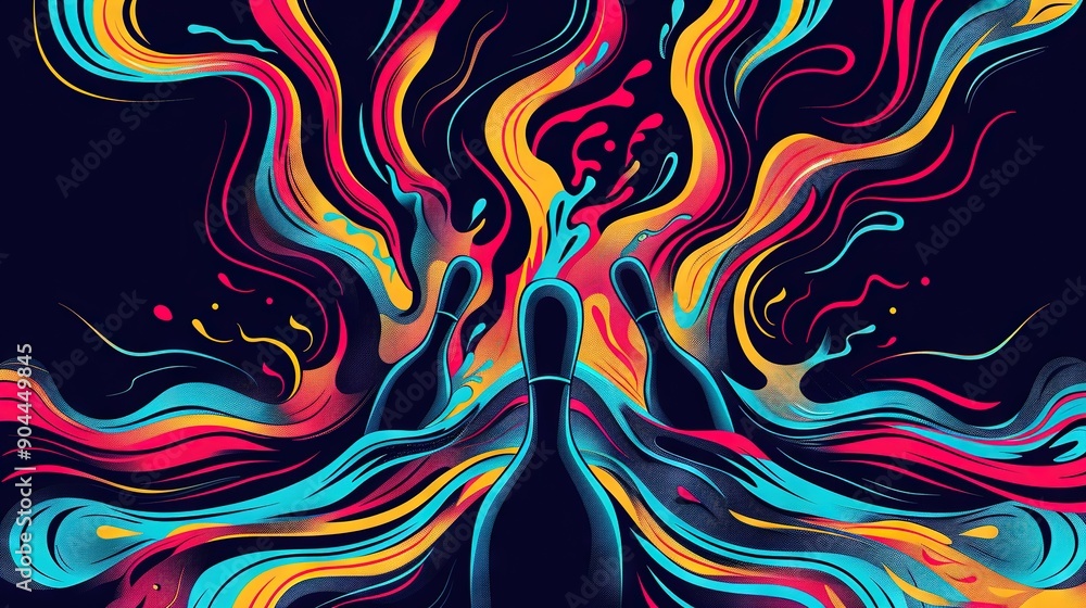 Poster an abstract depiction of human form, adorned with multicolored lines and forms against a dark backdr