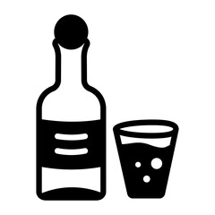 A hand drawn icon of vodka bottle with glass 