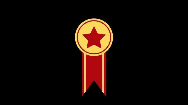 animated gold and red star badge with ribbon