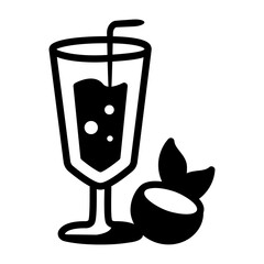 Glyph style icon of coconut cocktail  