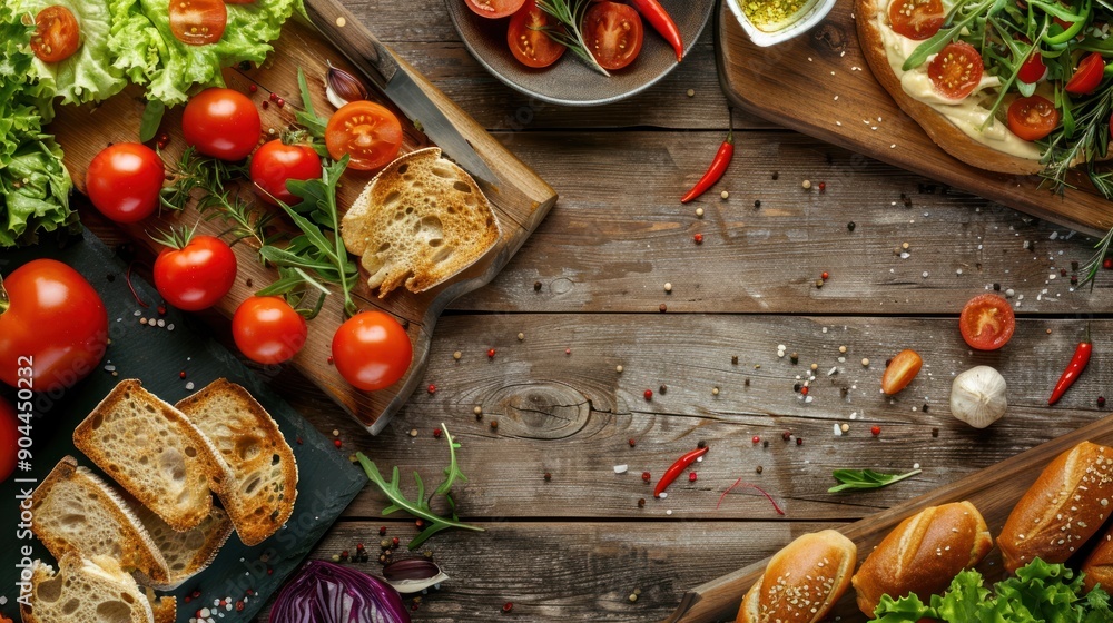 Sticker Food Photography: Rustic Tabletop with Ingredients for a Delicious Meal