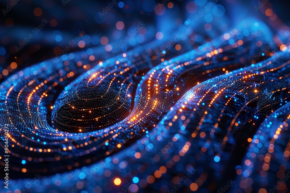 Aufkleber Abstract digital wave pattern with glowing lights, representing futuristic technology, data flow, and network connections, perfect for concepts in digital communication and information , Generative Ai