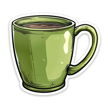 Coffee Mug Green, Sticker, Cheerful, Tertiary Color, Deviant Art, Contour,  White Background, Detailed 1