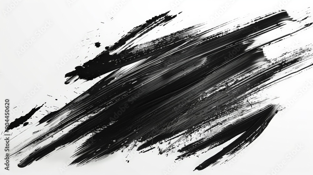 Aufkleber an abstract image featuring bold black brushstrokes across a white canvas, generating a dramatic and