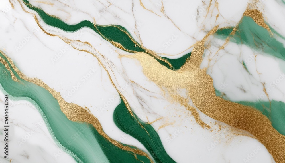 Poster high end elegance gold splashes on white and green luxury background marble texture