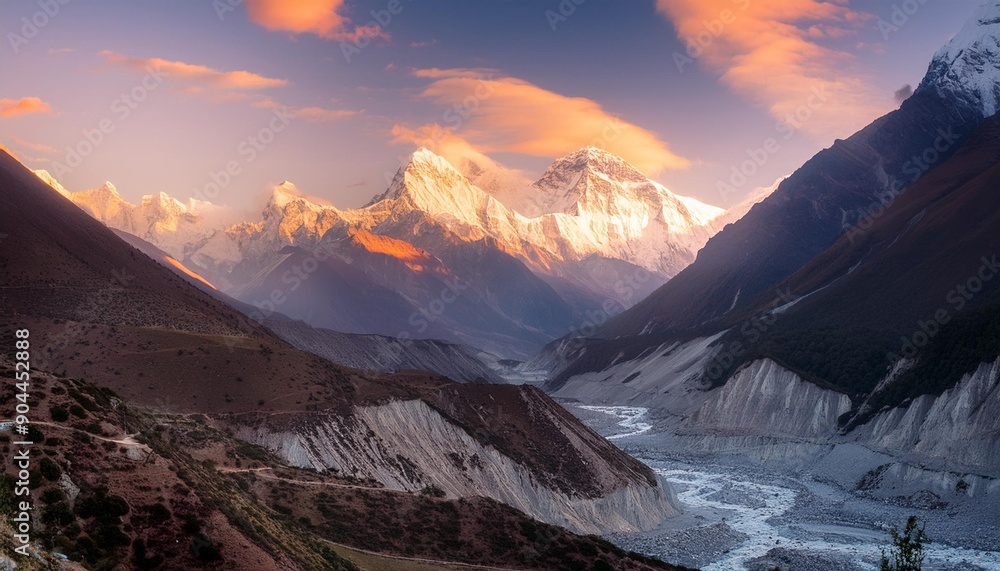 Canvas Prints mountain valley in the himalayas at sunset nepal