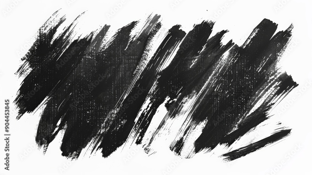 Poster This image features a chaotic arrangement of black paint strokes on a white background, emphasizing dynamic movement and artistic expression through bold brush techniques.