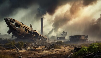 Fototapeta premium Escena apocaliptica futurista ruinas conflicto