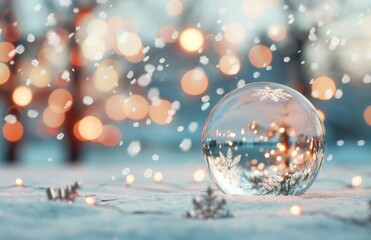 Snow Globe Capturing Winter Lights in a Snowy Landscape at Dusk