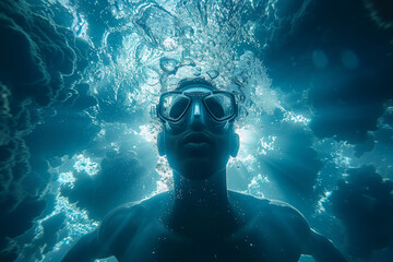 Naklejka premium Captures the majestic moment of an athlete diving into crystal clear waters