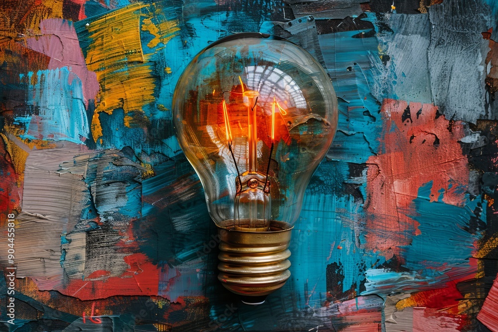 Poster radiant brain bulb in a magical urban setting sparking imagination and illuminating dreams.
