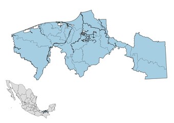 Mapa de los municipios del estado de Tabasco, México
