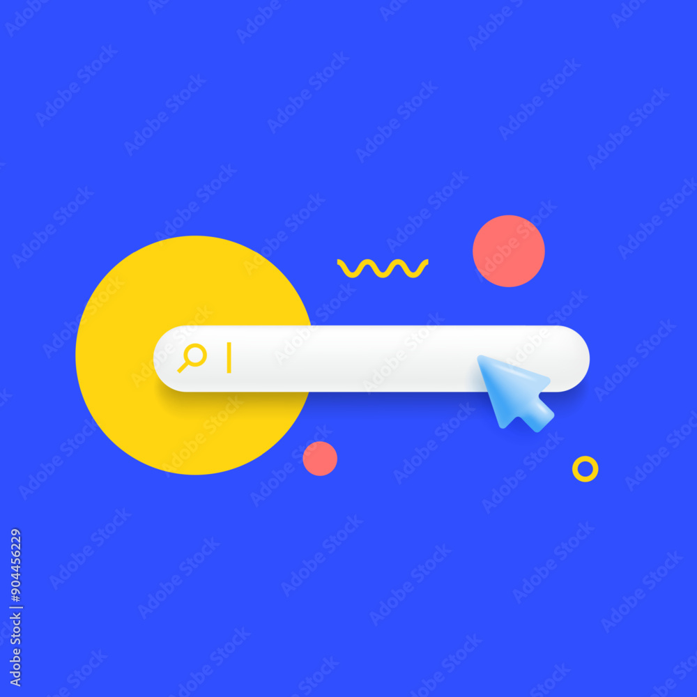 Poster 3d search bar template for website. navigation search for web browser. 3d arrow mouse cursor. ask qu