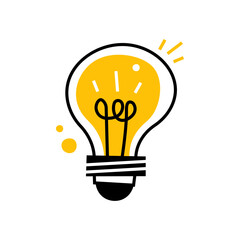 Vector illustration of a lightbulb with a yellow glow, symbolizing an idea, innovation, or creativity. Ideal for use in educational, technological, and creative design projects.