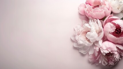   Bouquet of Pink and White Peonies on Light Pink Background