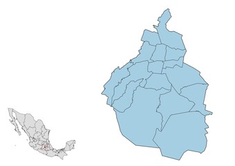 Mapa de los municipios del estado de Ciudad de México, México © Stockchi