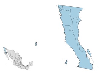 Mapa de los municipios del estado de Baja California, México