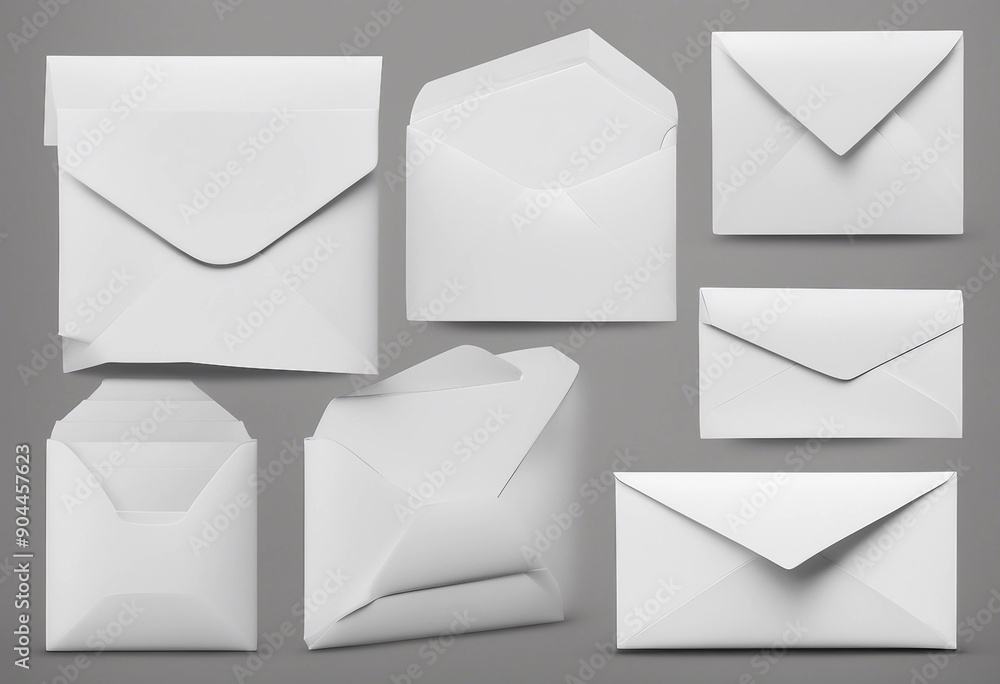 Poster set collection of blank letter envelopes isolated on transparent background