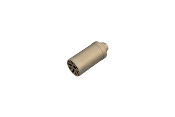 FDE silencer for weapons. Suppressor that is at the end of an assault rifle. Isolate on a white back