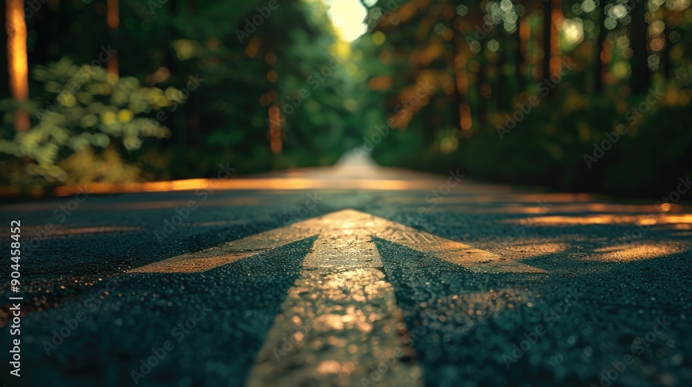 Poster a road with a bright arrow pointing direction, suitable for travel or navigation illustrations