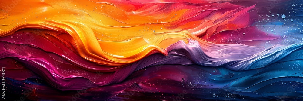 Poster Abstract vibrant color waves in a dynamic composition, showcasing fluid movement and bold hues in contemporary art, Generative AI