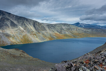 Wild lake of the Bessvatnet Lake from the Besseggen Ridge, Norway