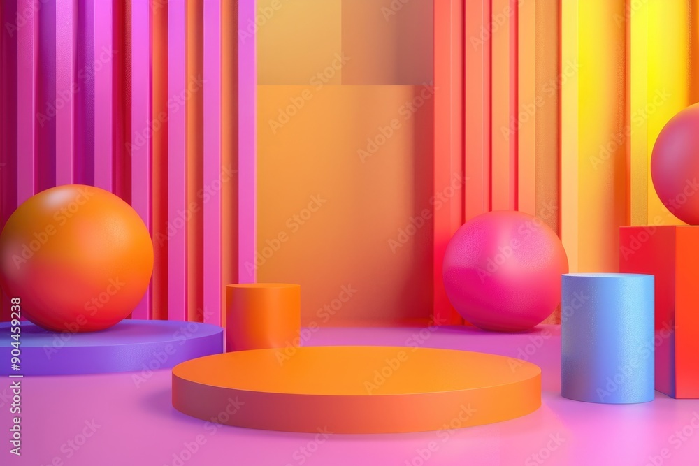Poster A room filled with variously colored objects