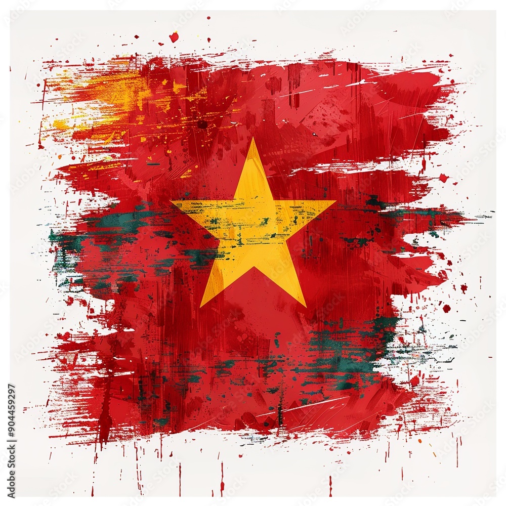 Poster this abstract interpretation of the vietnam flag utilizes geometric shapes and patterns to represent
