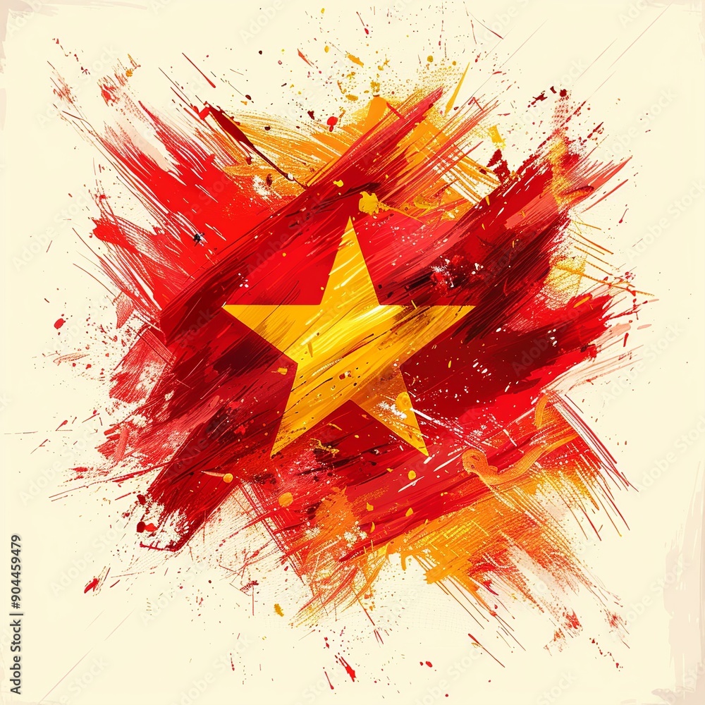Poster this abstract interpretation of the vietnam flag utilizes geometric shapes and patterns to represent