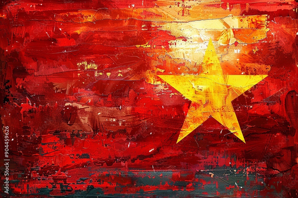 Aufkleber this abstract interpretation of the vietnam flag utilizes geometric shapes and patterns to represent