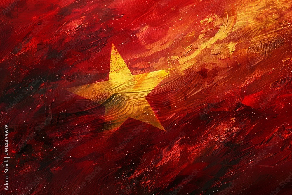Poster this abstract interpretation of the vietnam flag utilizes geometric shapes and patterns to represent