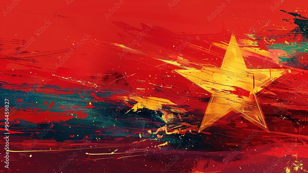 Aufkleber this abstract interpretation of the vietnam flag utilizes geometric shapes and patterns to represent