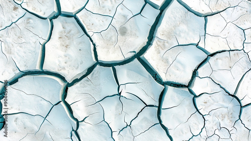 Poster a close-up image of a ground fissure with water oozing from it and ice covering its surface