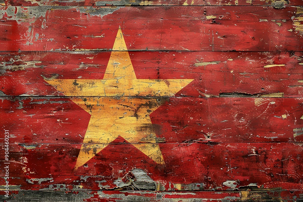 Aufkleber this abstract interpretation of the vietnam flag utilizes geometric shapes and patterns to represent