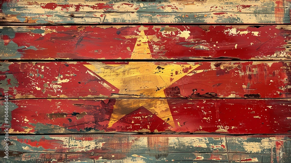 Poster this abstract interpretation of the vietnam flag utilizes geometric shapes and patterns to represent