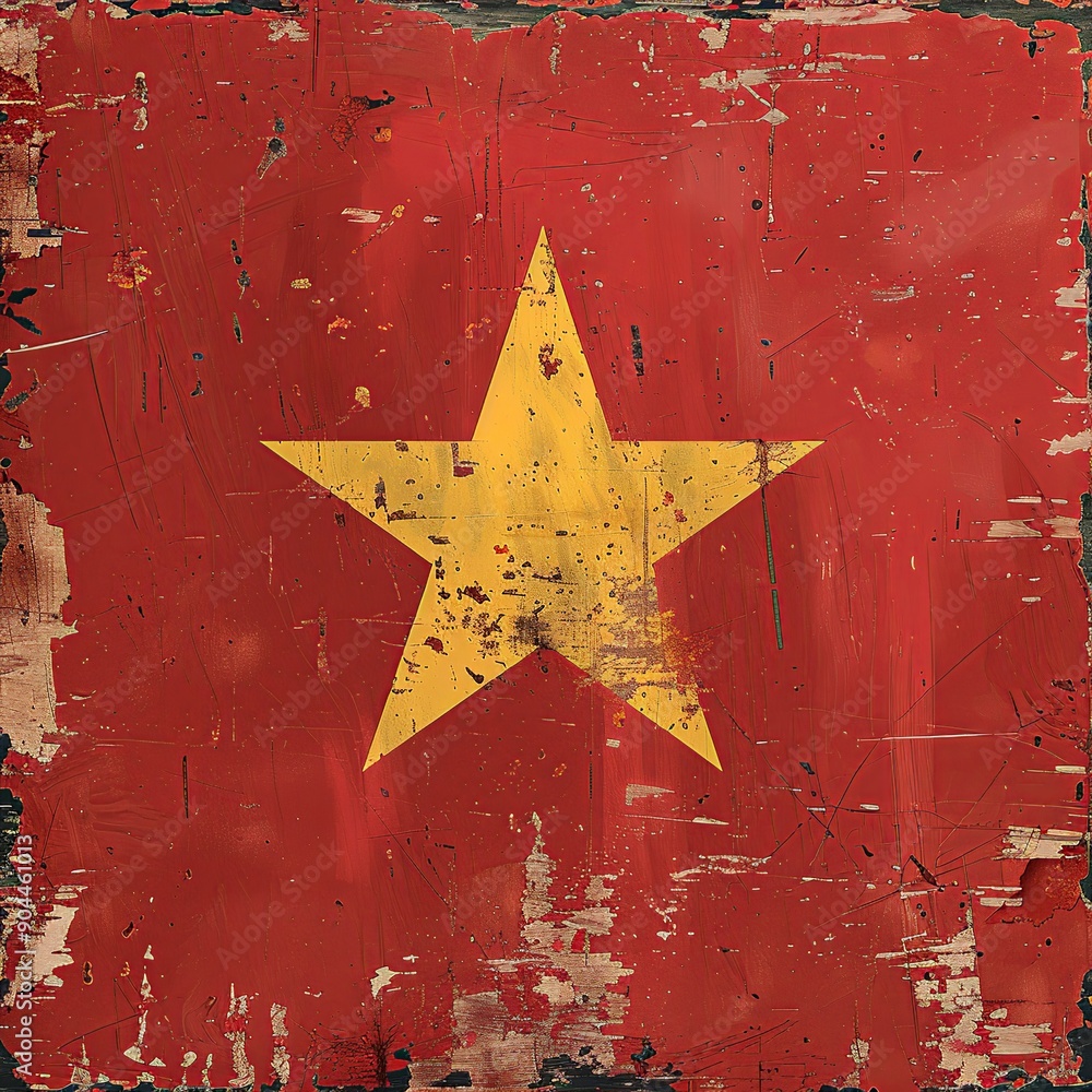 Aufkleber this abstract interpretation of the vietnam flag utilizes geometric shapes and patterns to represent