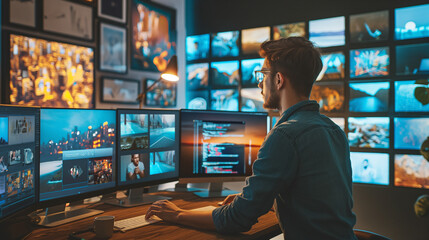 Modern Collage of Photos on Screen with Popping Images in Warm Atmosphere