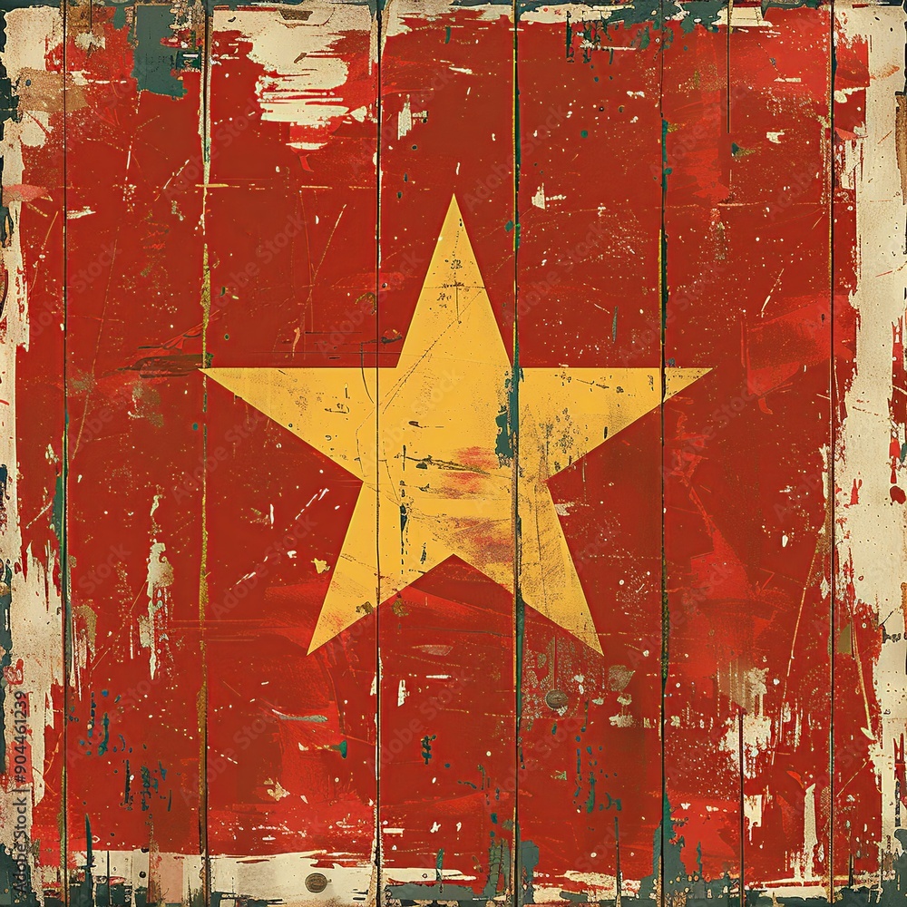 Poster this abstract interpretation of the vietnam flag utilizes geometric shapes and patterns to represent