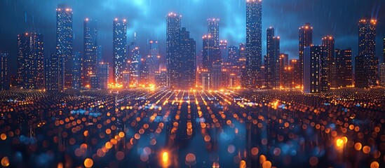 Fototapeta premium A Futuristic Cityscape Under a Rainy Sky