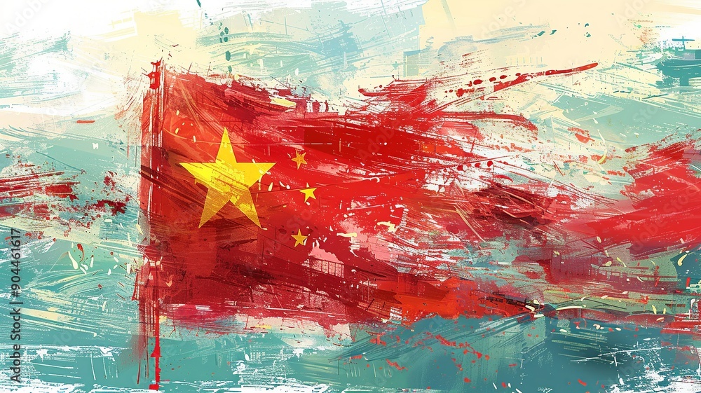 Poster this abstract interpretation of the vietnam flag utilizes geometric shapes and patterns to represent