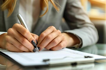 Cropped View of Businesswoman Checking Off Items on Checklist